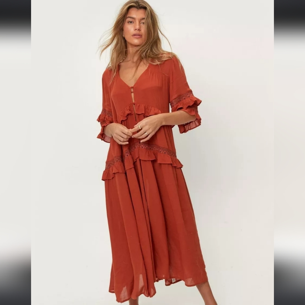 Crinkle Viscose Ruffle Maxi Beach Dress